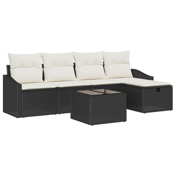 vidaXL Ensemble de canapé de jardin 6 pièces avec coussins Noir Poly Rattan