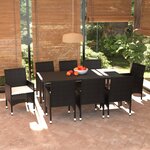 vidaXL Mobilier à dîner de jardin et coussins 9Pièces Résine tressée Noir