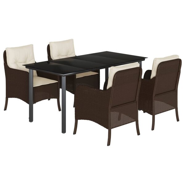 vidaXL Ensemble à manger de jardin 5 Pièces et coussins marron poly rotin