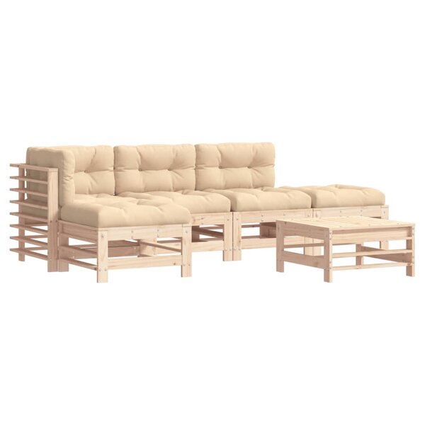 vidaXL Salon de jardin 6 Pièces avec coussins bois massif