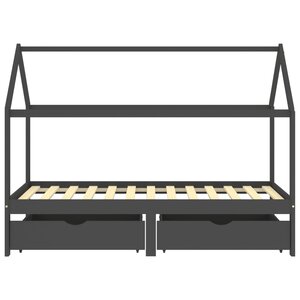 vidaXL Cadre de lit d'enfant avec tiroirs Gris foncé Pin 90x200 cm