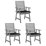 vidaXL Chaises à manger d'extérieur lot de 3 et coussins Acacia massif