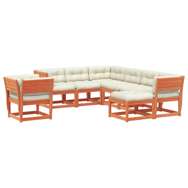 vidaXL Salon de jardin 8 Pièces avec coussins cire marron bois pin massif