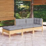 vidaXL Salon de jardin 3 Pièces avec coussins gris Bois de pin massif