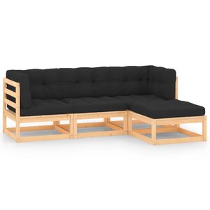 vidaXL Salon de jardin 4 Pièces avec coussins Bois de pin massif