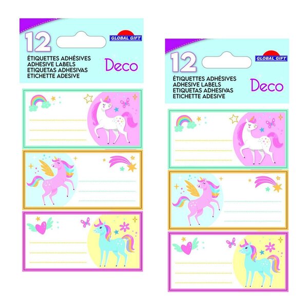 24 étiquettes adhésives scolaires - Rectangle - Licornes magiques