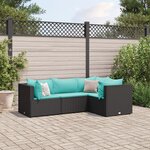 vidaXL Salon de jardin 4 Pièces avec coussins Noir Résine tressée
