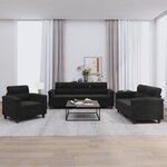 vidaXL Ensemble de canapés 3 Pièces avec coussins noir tissu microfibre