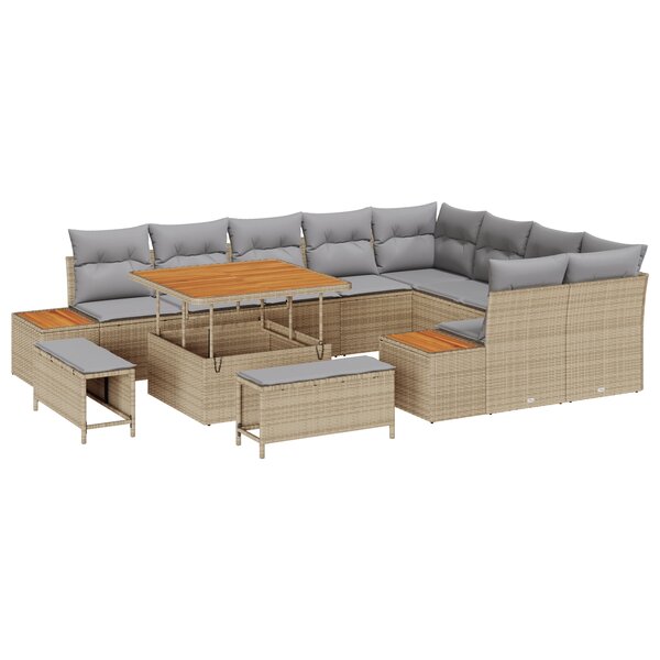 Ensemble de Canapés de Jardin 12 Pièces avec Coussins Beige en Rotin Poly
