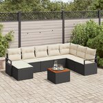 Canapé de jardin 9 pièces avec coussins Noir Poly Rotin Acacia