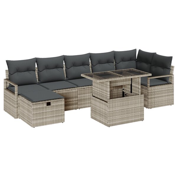 Ensemble de 8 pièces de canapé de jardin avec coussins gris clair en rattan synthétique