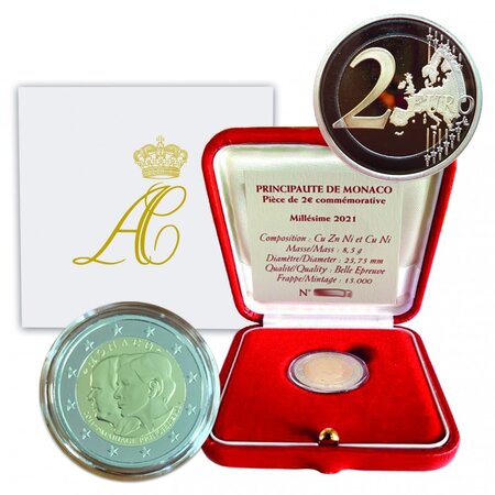 Pièce de monnaie 2 euro commémorative Monaco 2021 BE – 10 ans du mariage princier