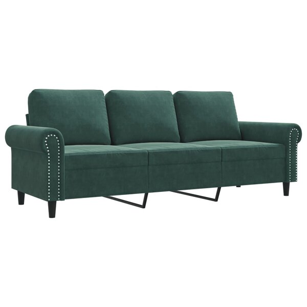 vidaXL Canapé à 3 places Vert foncé 180 cm Velours