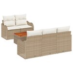Ensemble de Canapés de Jardin 6 Pièces avec Coussins Beige Poly Rattan Acacia