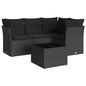 vidaXL Salon de jardin 5 Pièces avec coussins noir résine tressée