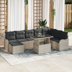 Ensemble canapé jardin vidaXL 9 pièces avec coussins gris clair en poly rattan