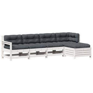 vidaXL Salon de jardin 5 Pièces avec coussins blanc bois massif de pin