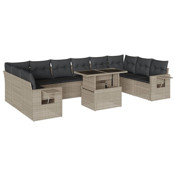 vidaXL Salon de jardin 11 Pièces avec coussins gris clair résine tressée