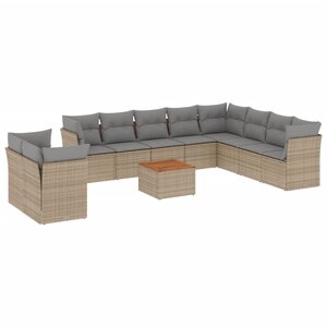 vidaXL Salon de jardin et coussins 11 Pièces mélange beige résine tressée