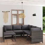 vidaXL Salon de jardin 6 Pièces avec coussins Résine tressée Gris