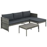 vidaXL Salon de jardin 3 Pièces avec coussins Résine tressée Gris