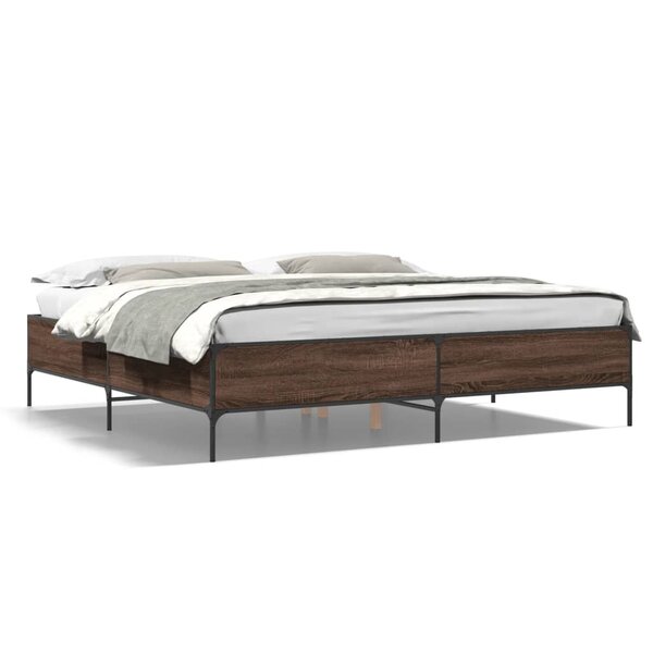 vidaXL Cadre de lit chêne marron 200x200 cm bois d'ingénierie et métal