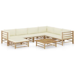 vidaXL Salon de jardin 8 Pièces avec coussins blanc crème bambou