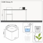 Lechuza jardinière de table cube glossy 16 all-in-one charbon brillant