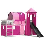 vidaXL Lit superposé avec toboggan et rideaux rose 90x190 cm