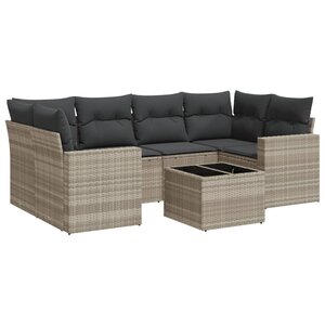 vidaXL Salon de jardin avec coussins 7 Pièces gris clair résine tressée