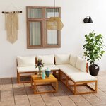 vidaXL Salon de jardin 6 Pièces avec coussin Crème Bois d'acacia solide
