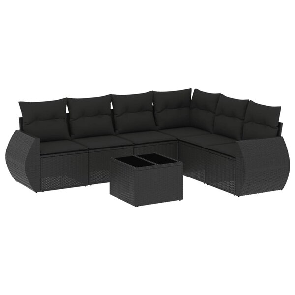vidaXL Salon de jardin 7 Pièces avec coussins noir résine tressée
