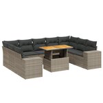 vidaXL Salon de jardin avec coussins 10 Pièces gris résine tressée