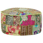 vidaXL Pouf rond en coton fait à la main 40 x 20 cm Vert