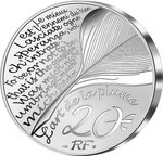 20 Euros Argent Haut Relief BE 2022 - Molière - L'Art de la Plume 2022