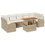 vidaXL Ensemble de jardin 8 pièces avec coussins Beige Poly Rotin Acacia