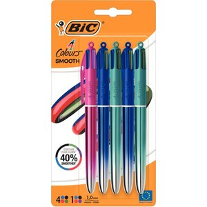 Blister 5 stylos 4 couleurs Smooth métal