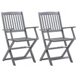 vidaXL Chaises pliables d'extérieur lot de 2 et coussins Bois d'acacia