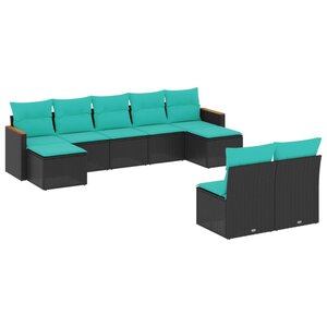 vidaXL Salon de jardin 9 Pièces avec coussins noir résine tressée