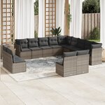 vidaXL Salon de jardin avec coussins 12 Pièces gris résine tressée