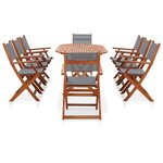 vidaXL Ensemble à manger d'extérieur 9 Pièces Bois d'eucalyptus/textilène