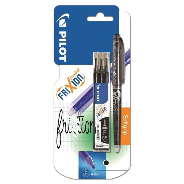 PILOT FriXion Ball sous blister - Pointe fine - Avec étui de 3 recharges noir