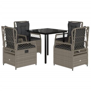 vidaXL Ensemble à manger de jardin et coussins 5 Pièces gris clair rotin