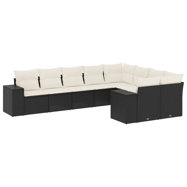 vidaXL Salon de jardin 9 Pièces avec coussins noir résine tressée