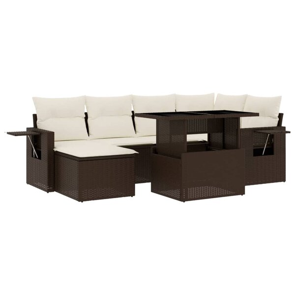 vidaXL Salon de jardin avec coussins 7 Pièces marron résine tressée