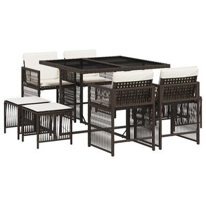 vidaXL Ensemble à manger de jardin et coussins 9 Pièces marron poly rotin