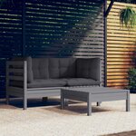 vidaXL Salon de jardin 3 Pièces avec coussins anthracite bois de pin