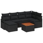 Ensemble de canapé de jardin de 7 pièces avec coussins noir poly rotin acacia