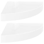 vidaXL Étagères d'angle flottantes 2Pièces blanc brillant 25x25x3 8cm MDF