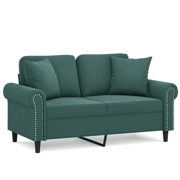 vidaXL Canapé 2 places avec oreillers vert foncé 120 cm velours